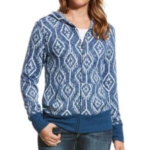 Ariat Chino Aztec Jacquard Print Full Zip Hoodie Blue White  Women's Size XL